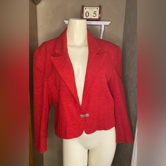Vintage Handmade wool red Women’s Blazer Jacket - Picture 1 of 10
